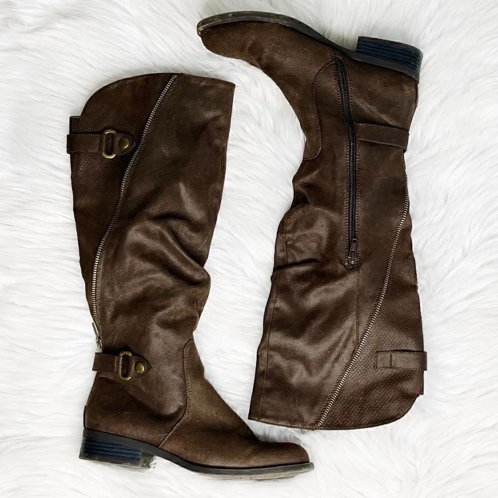 White Mountain Leto Slouchy Suede Knee High Riding Boots Brown Size 6.5